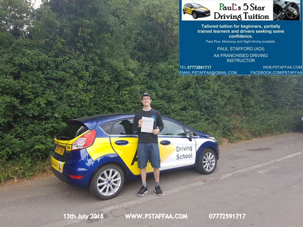 Pez Slinger Ledbury first time driving test pass in hereford witrh Paul's 5 Star driving Tuition